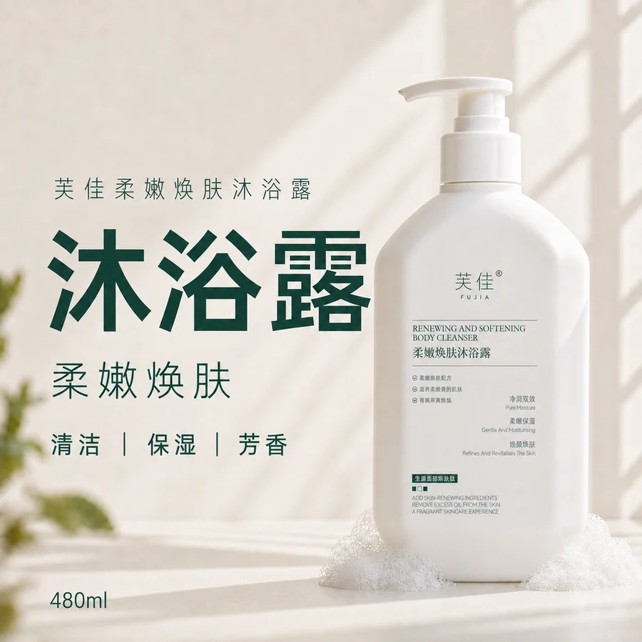 芙佳柔嫩焕肤沐浴露方形品类主视觉