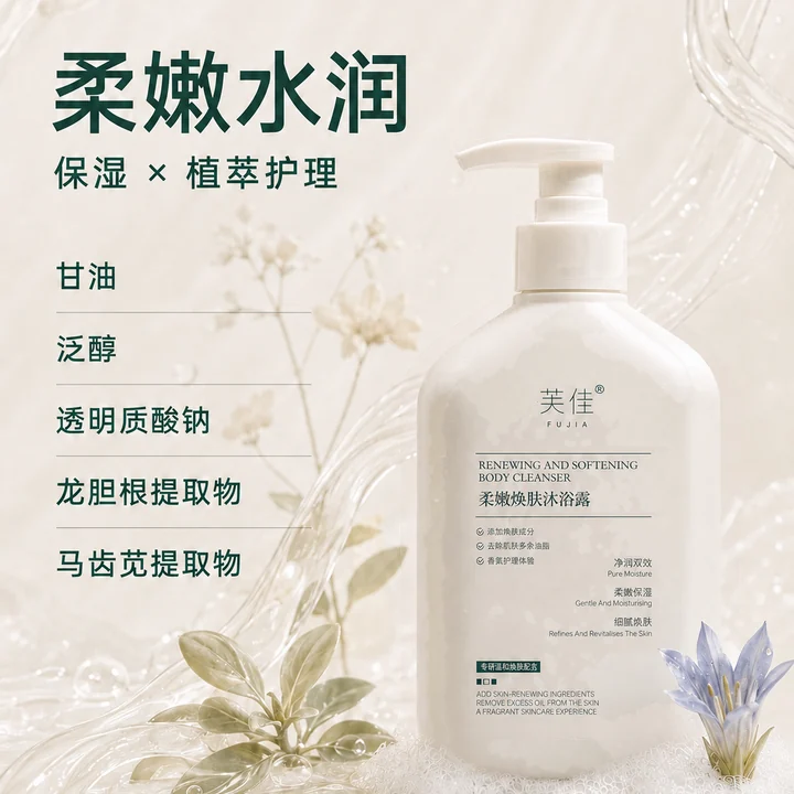 芙佳沐浴露与保湿植萃成分画面