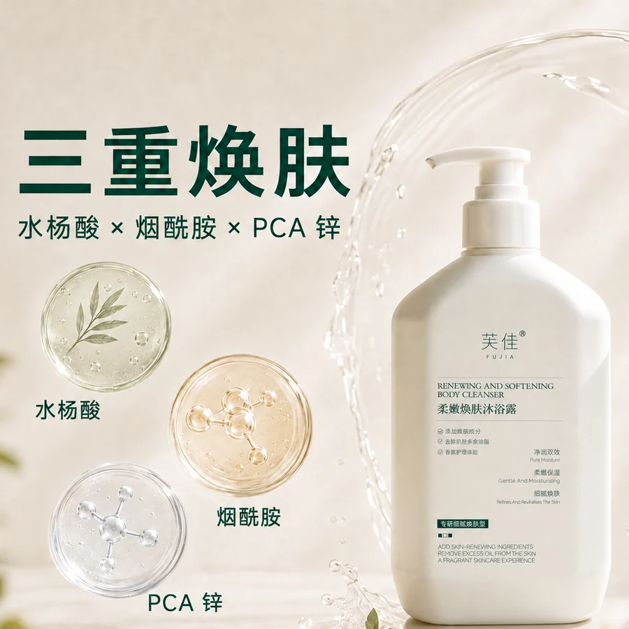 芙佳沐浴露与水杨酸、烟酰胺、PCA 锌成分画面