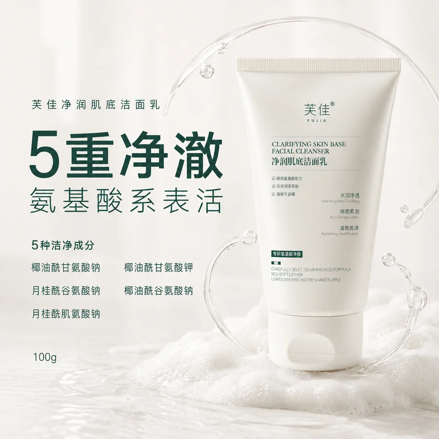 芙佳洁面乳与五种氨基酸系清洁成分画面