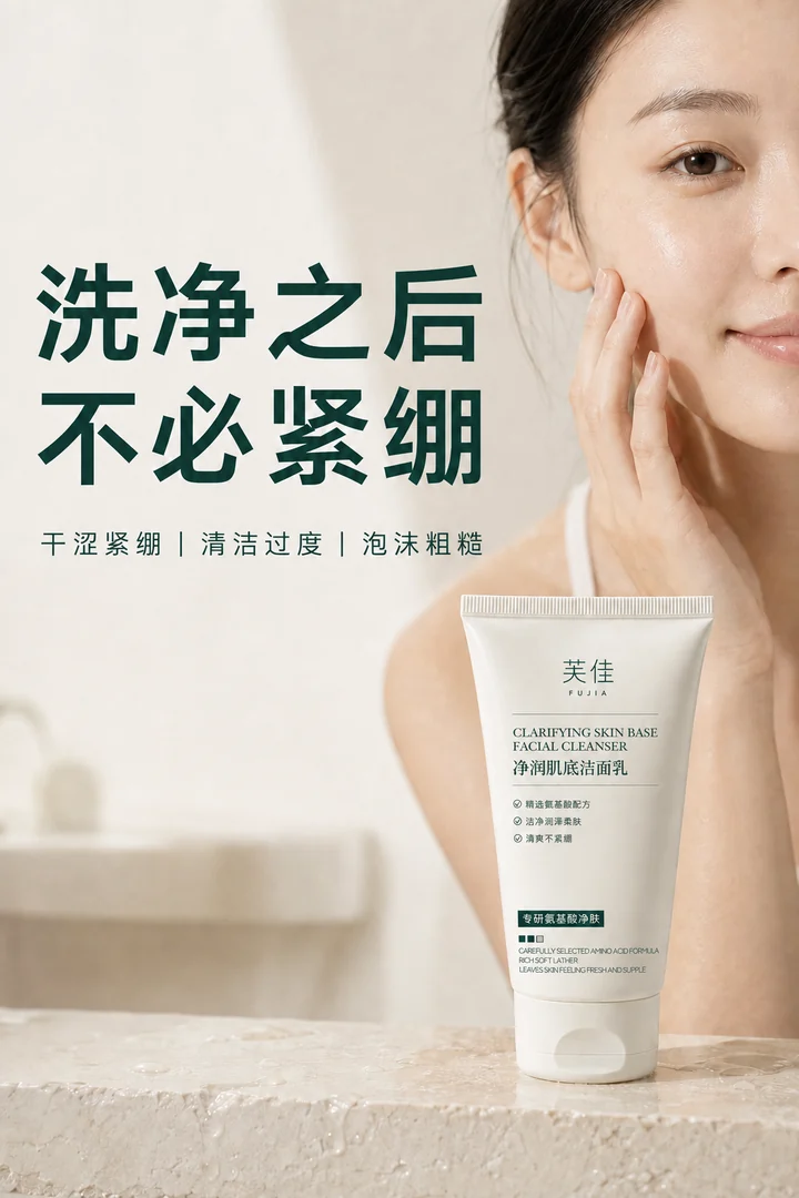 芙佳洁面乳洗后肤感关注与产品场景图