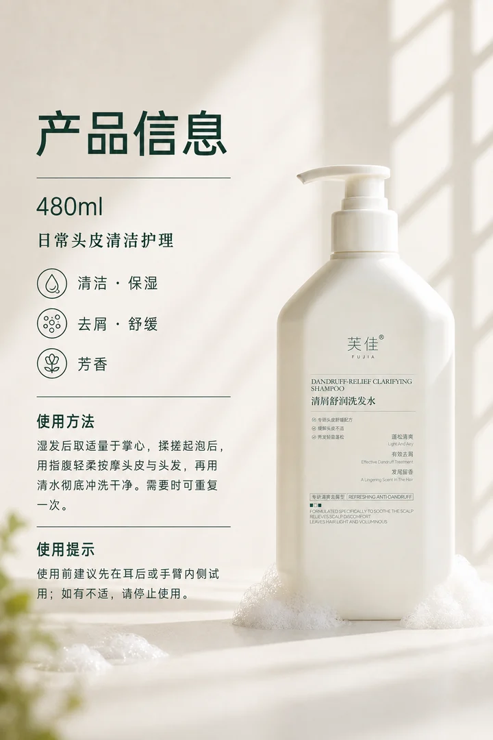 芙佳清屑舒润洗发水产品信息与使用方法图
